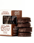 Dark Chocolate Alfajores Cookies Case Wooden Table Baking Co.