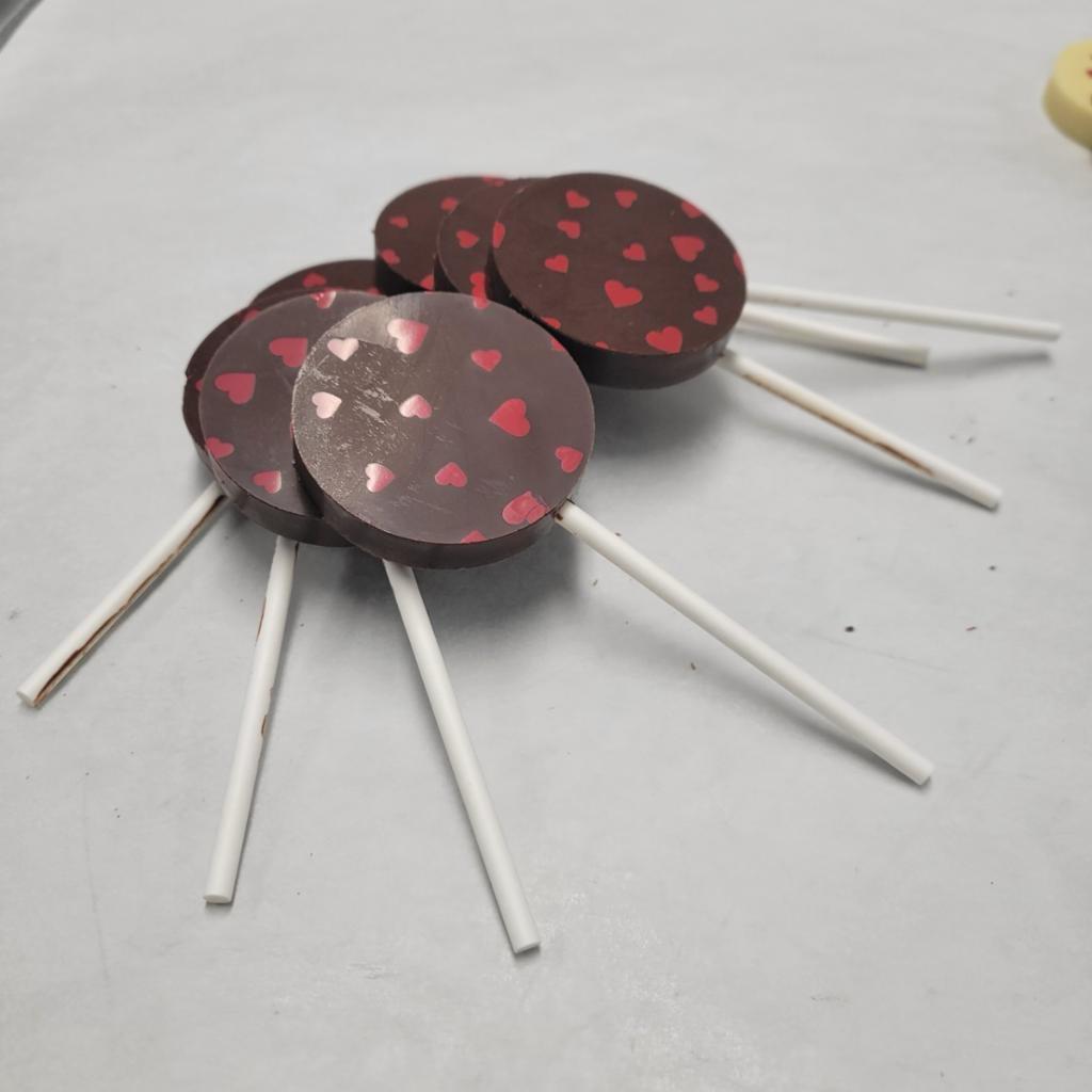 Ruby, Dark or White Chocolate Lollipops with Almond Butter Wooden Table Baking Co.