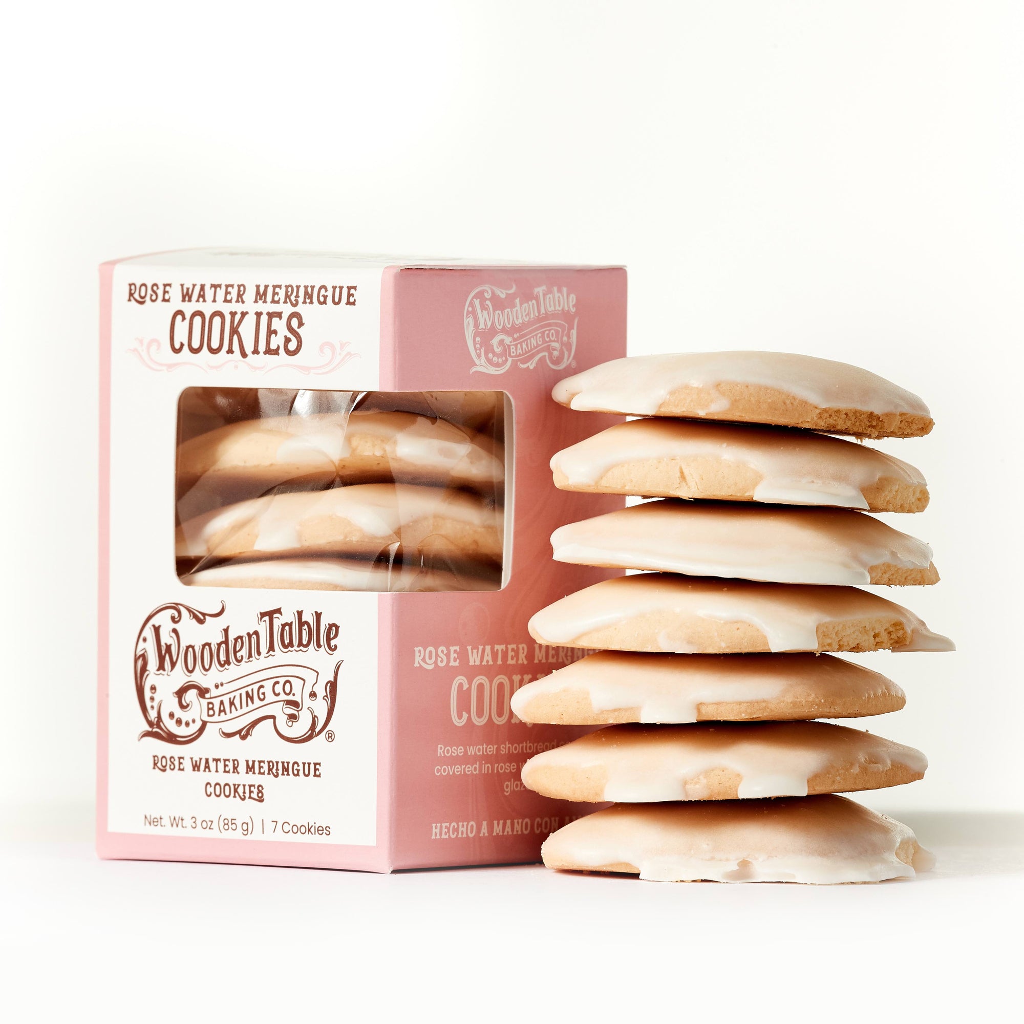7 Rosewater Meringue Tea Cookies in Packaging from Wooden Table Baking Company