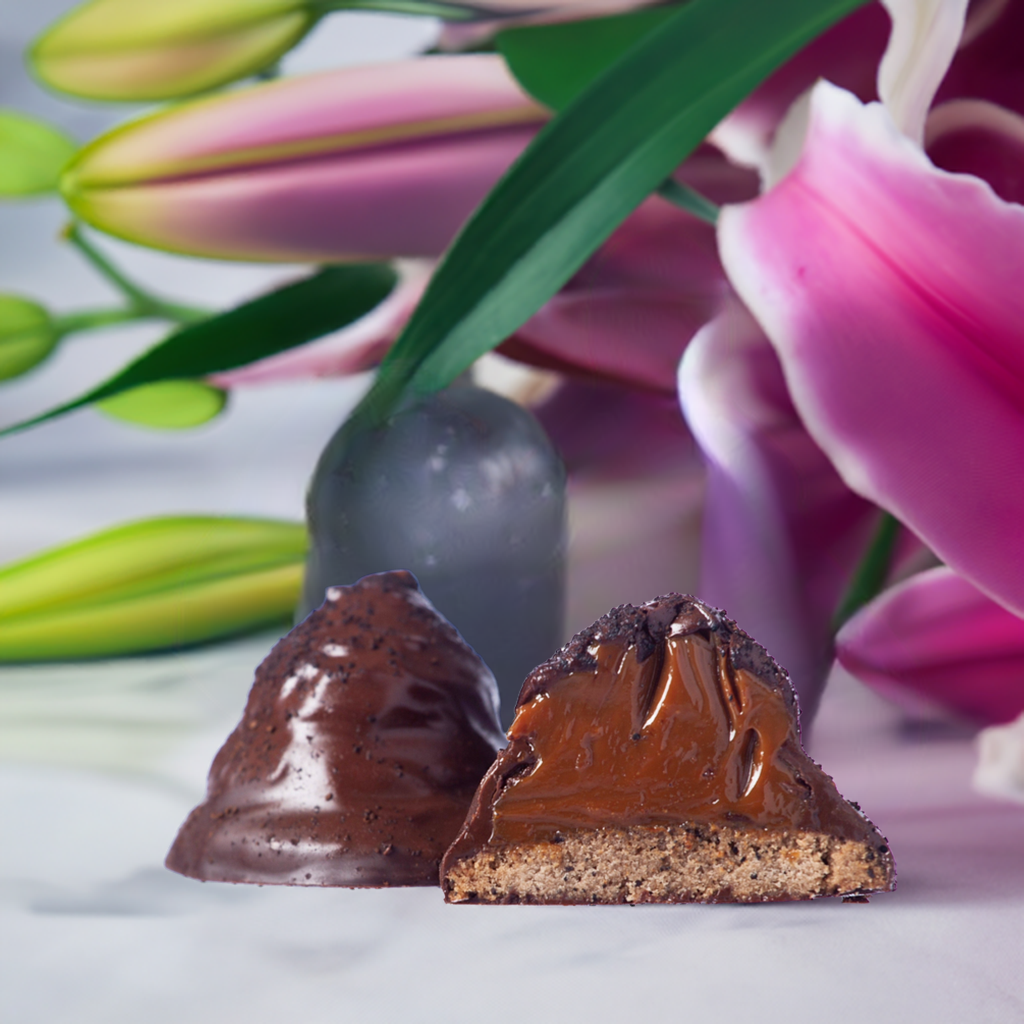 Conitos de Dulce de leche en fondo de flores