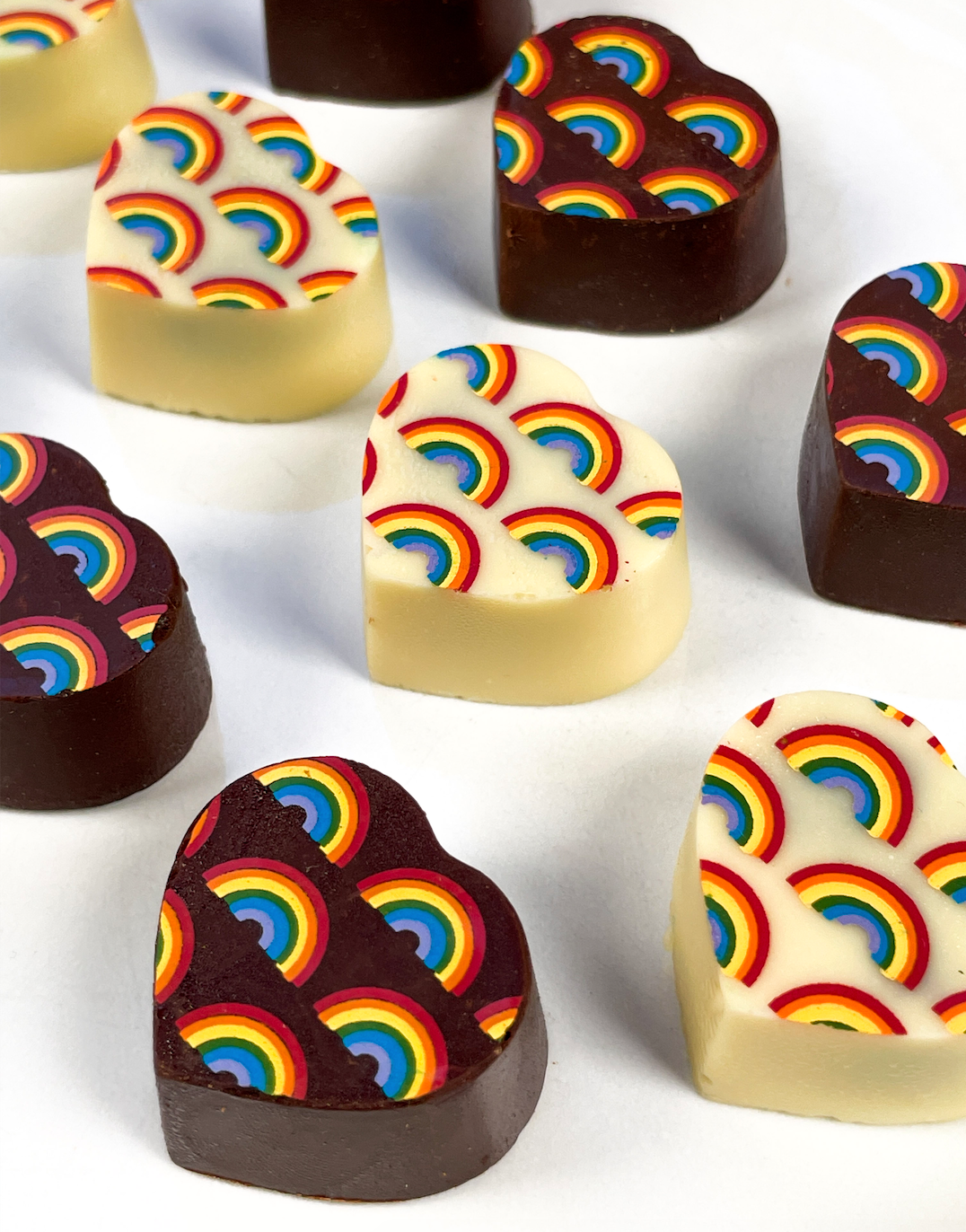 Rainbow Bonbons: Dark & White Chocolate with Dulce de Leche Wooden Table Baking Co.