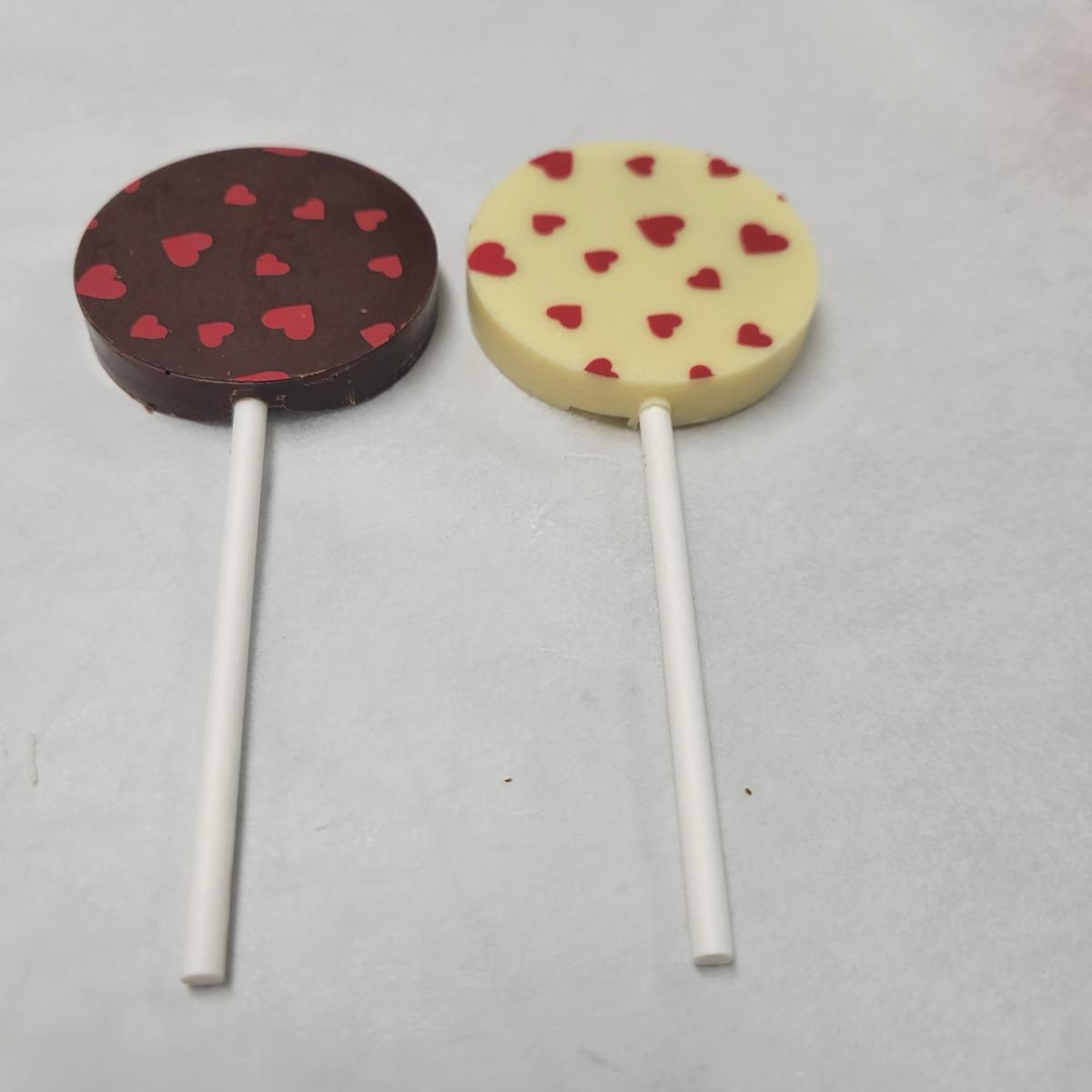 Valentine&#39;s Day Lollipop (Ruby, Dark or White Chocolate + Almond Butter) Wooden Table Baking Co.