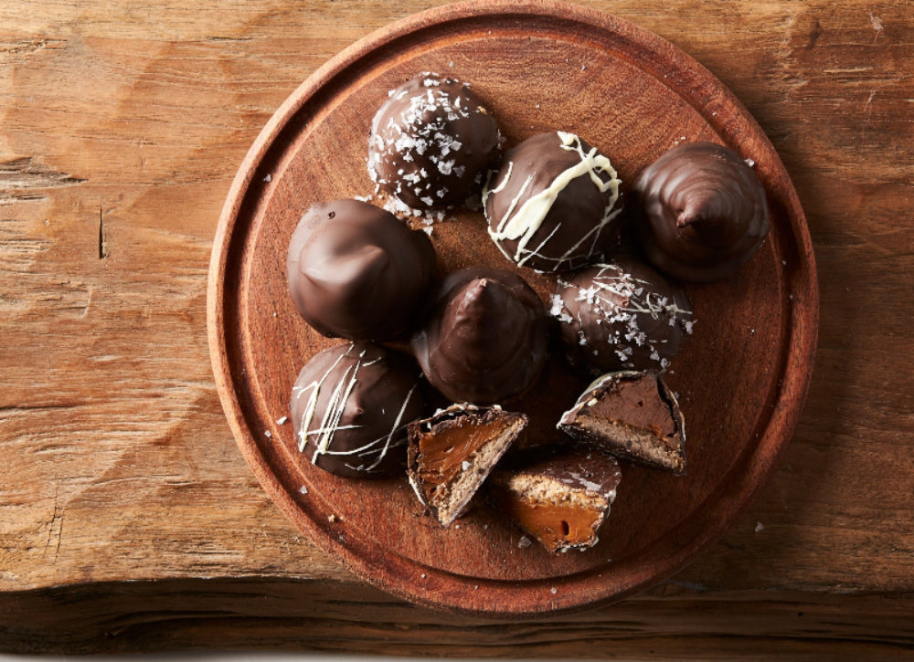 variety of plated truffles with dulce de leche