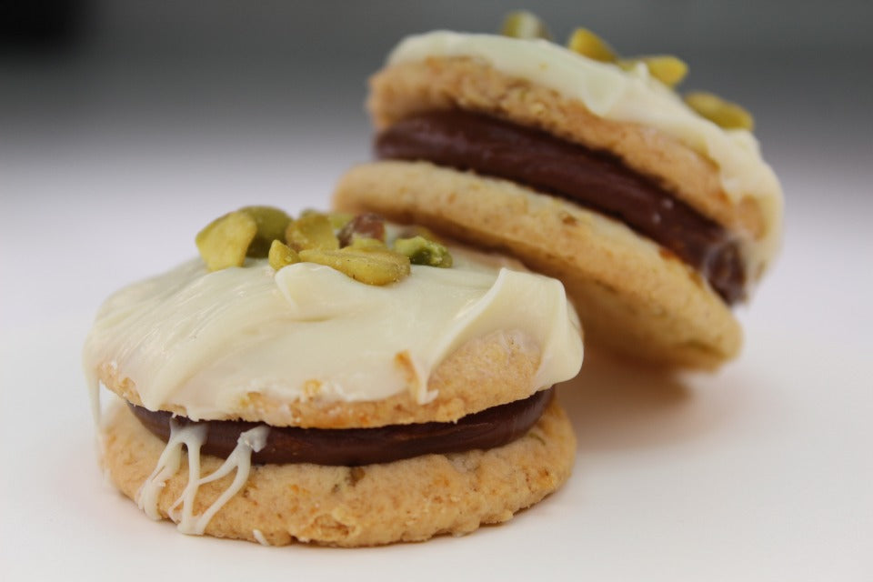 Pistachio White Chocolate alfajores Wooden Table Baking Co.