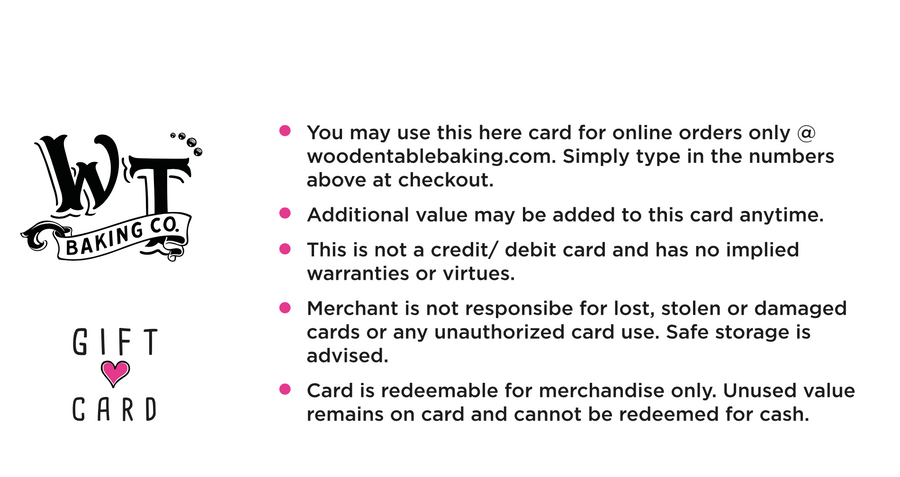 Wooden Table Baking Gift Card Wooden Table Baking Co.